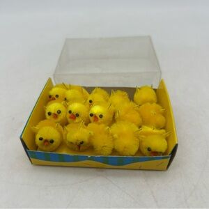 EASTER CHENILLE BABY TINY CHICKS PEEPS Vtg YELLOW CRAFT BIRD SET 15 New 3/4”